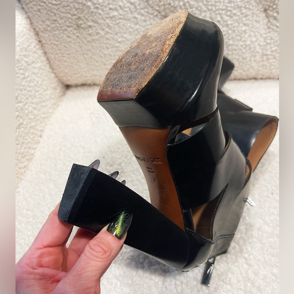 Rachel Zoe Elliott High Heel Black Leather Cutout Platform Bootie Size 7 View 4